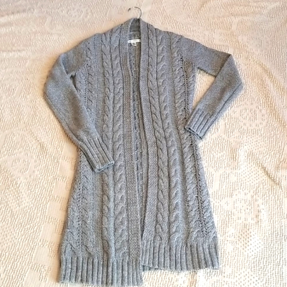 MAX STUDIO Alpaca Wool Cable Knit Long Open Cardigan Duster Sweater